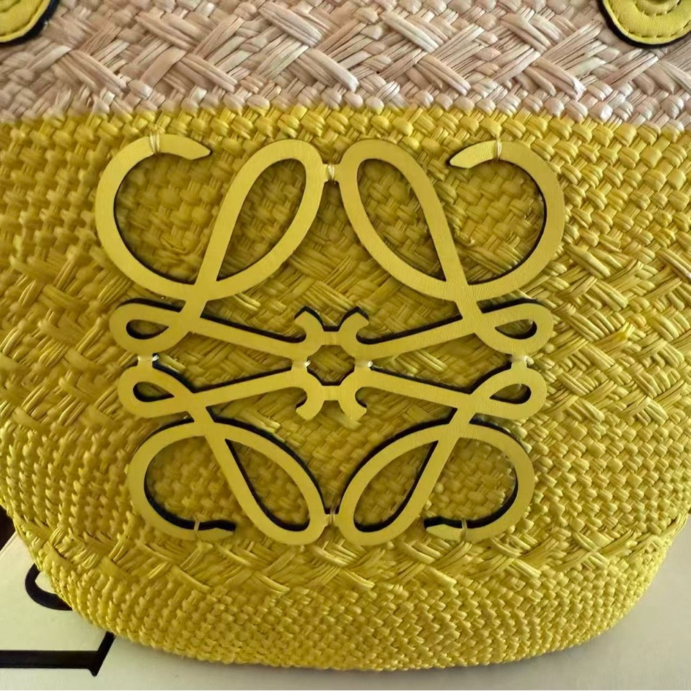 Loewe Anagram Colorblock Yellow Raffia Tote Bag - Picture 6 of 12